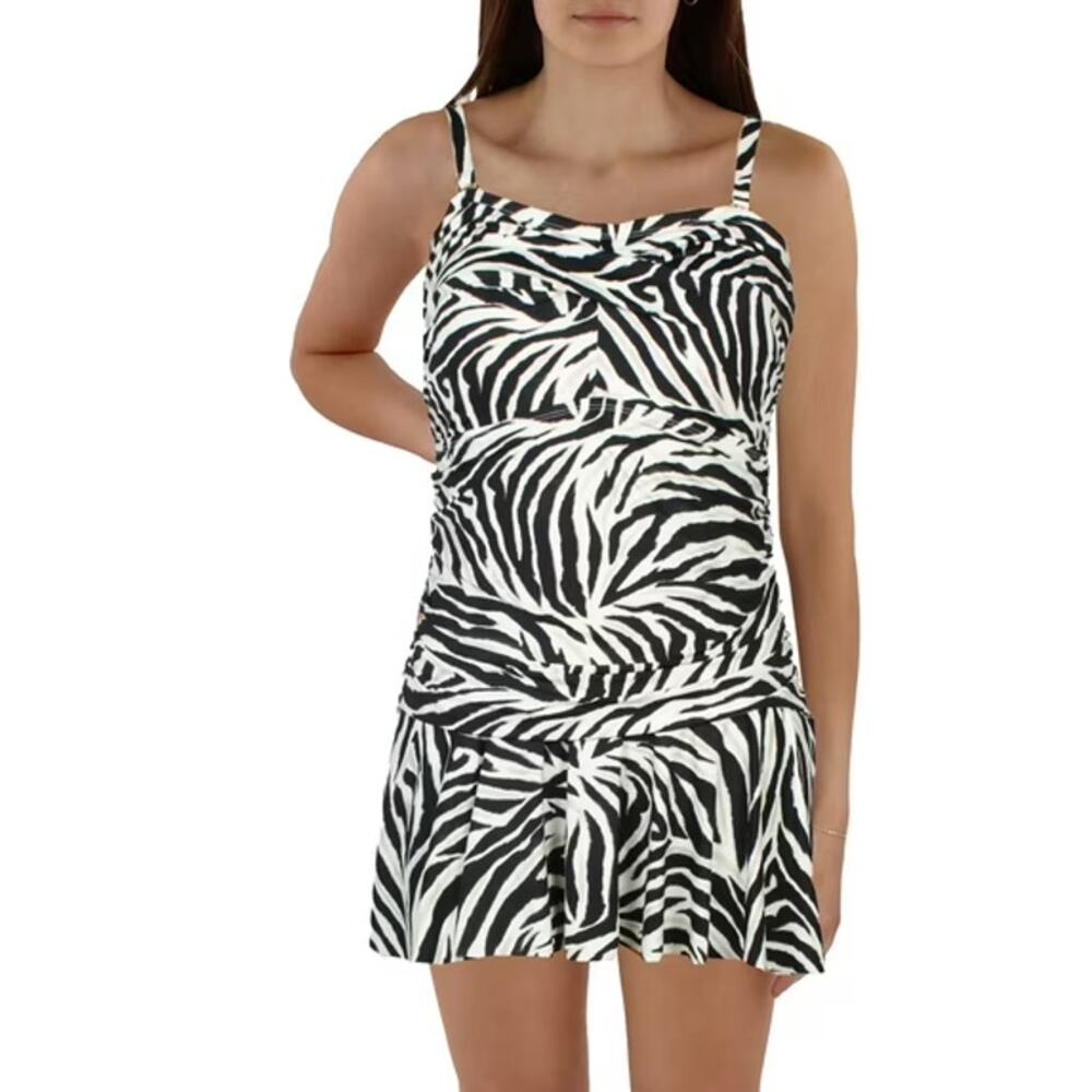 Lauren Ralph Lauren Tankini Swimsuit Zebra Print One-Piece Cream Black Size 18